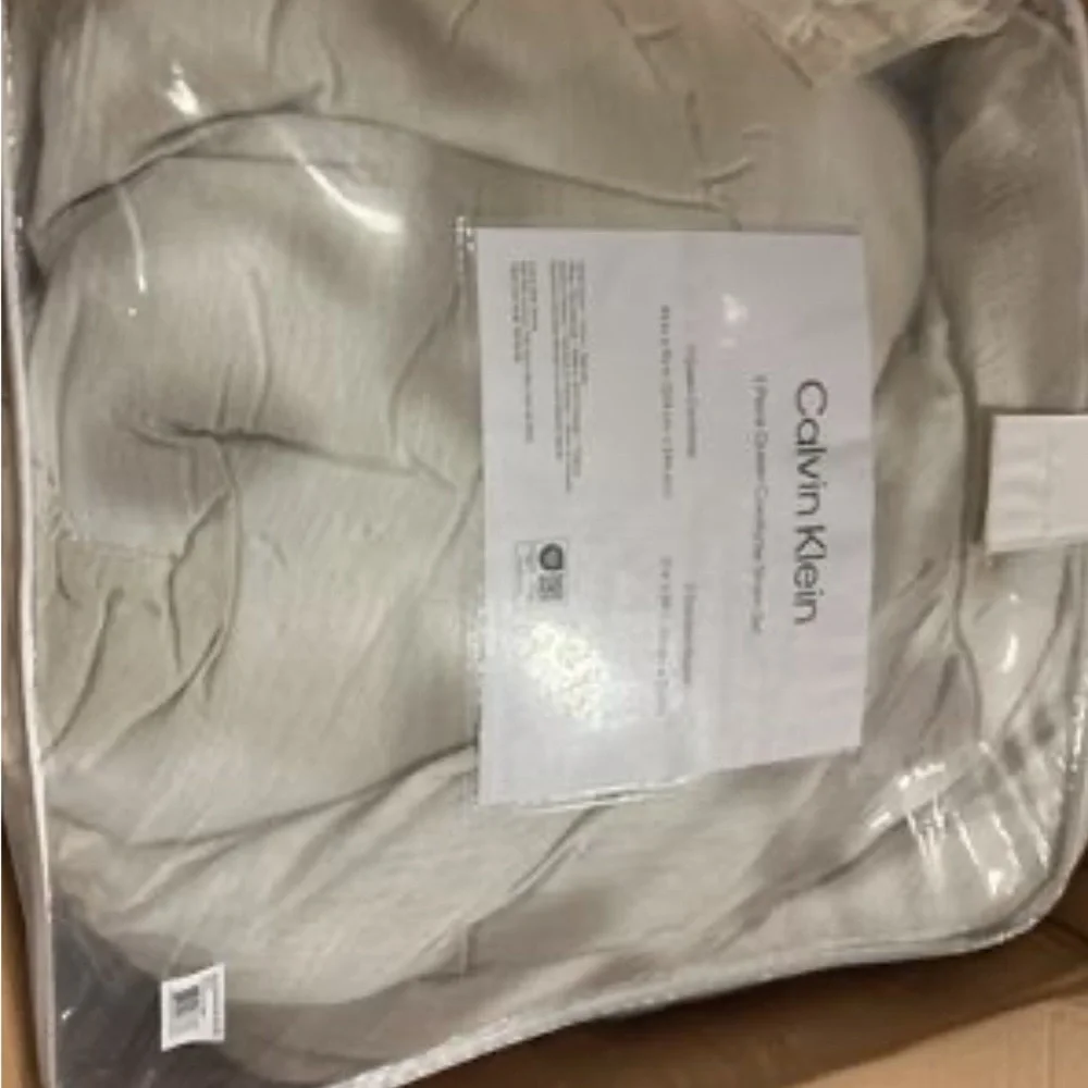 New Calvin Klein Shadow Branches Cotton Beige Comforter Set Sz Queen Open Box